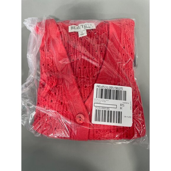 BEAUTIFUL by Lawrence Zarian Novelty Stitch Cardigan Womens Small Hibiscus NEW - Picture 5 of 9